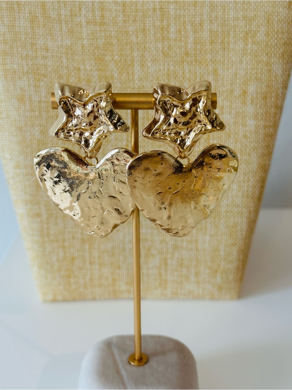 Fashion Jewelry Gold Star & Heart Statement Drop Earrings